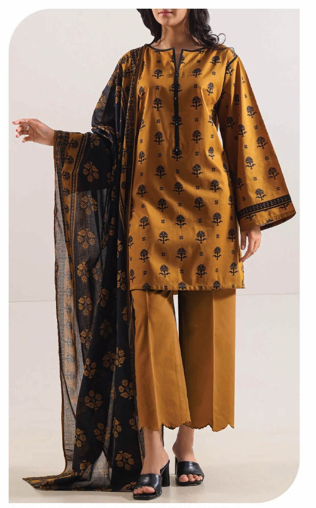 SAYA Orchid Dusk U01-25412-16BR mustard printed unstitched 3 piece lawn suit