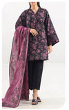 SAYA Orchid Dusk U01-25597-05BR black mauve printed unstitched 3 piece lawn suit