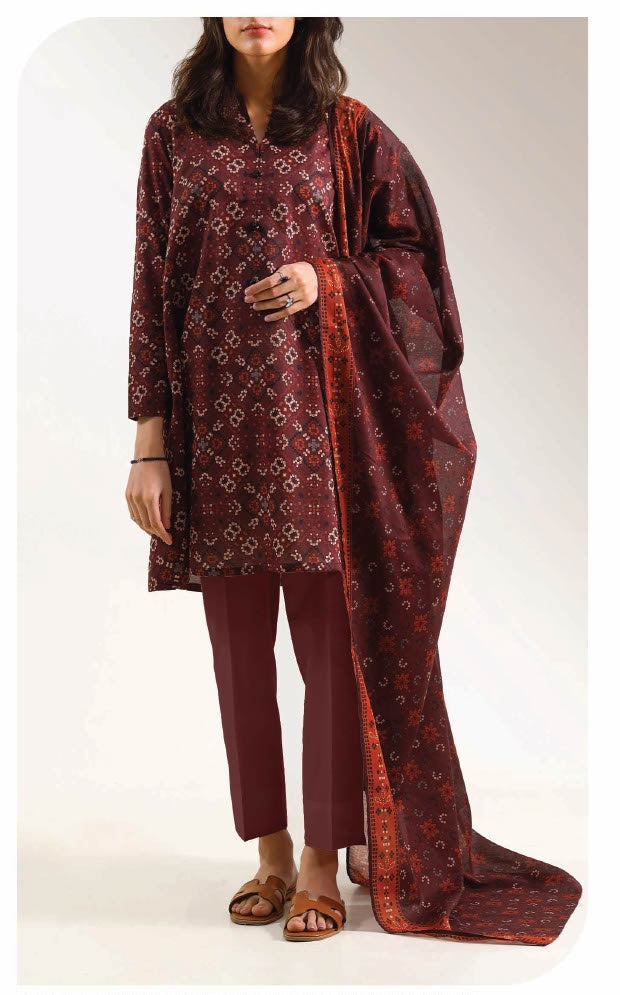 SAYA Orchid Dusk U01-26005-P03A maroon printed unstitched 3 piece lawn suit