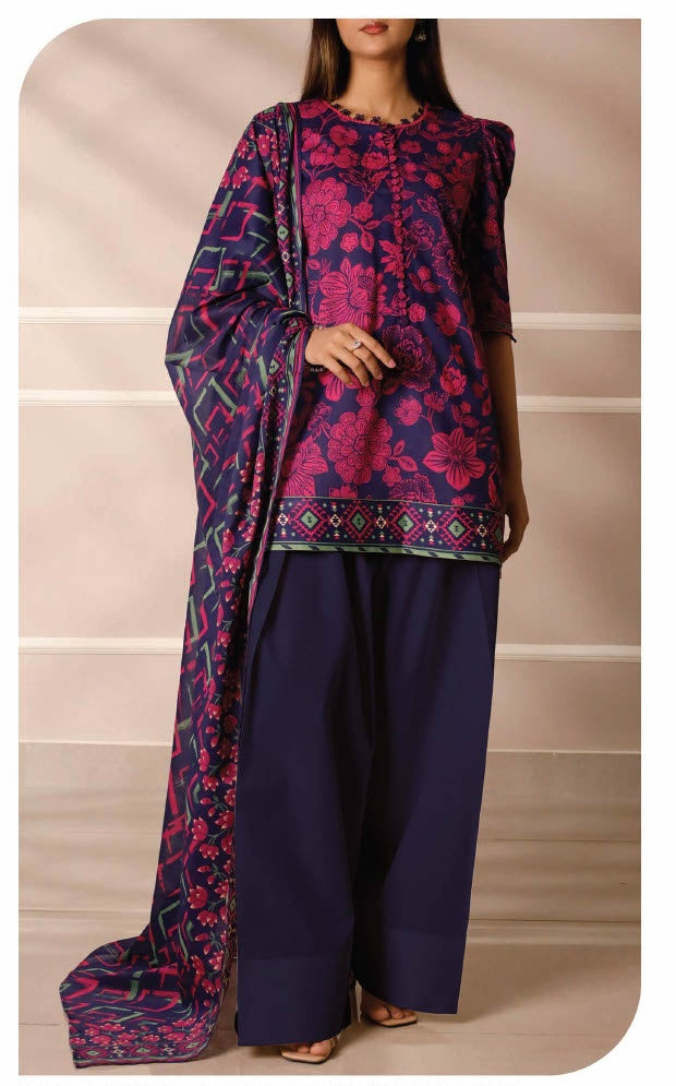 SAYA Orchid Dusk U01-25486-26AR magenta navy printed unstitched 3 piece lawn suit