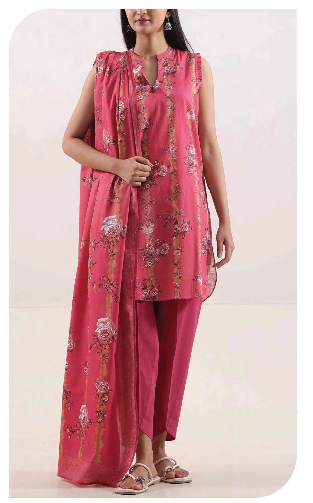 SAYA Orchid Dusk U01-25658-P01B rose pink floral unstitched 3 piece lawn suit