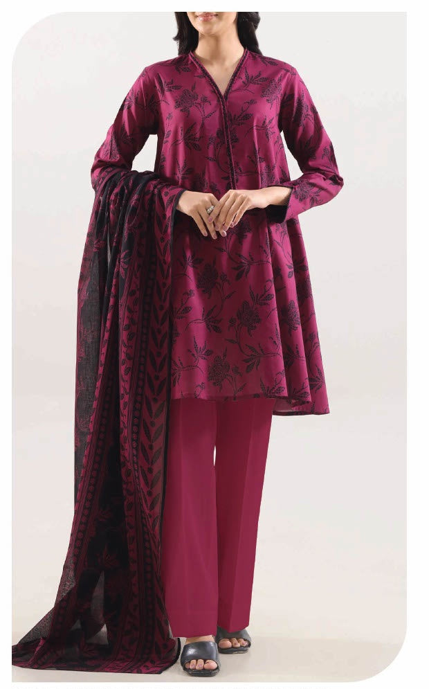 SAYA Orchid Dusk U01-25667-04AR berry magenta printed unstitched 3 piece lawn suit