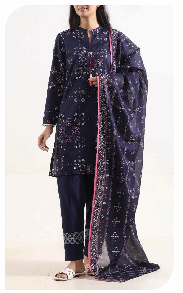 SAYA Orchid Dusk U01-26005-P01B navy printed unstitched 3 piece lawn suit