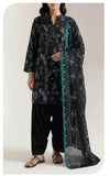 SAYA Orchid Dusk U01-26147-P02A black teal printed unstitched 3 piece lawn suit