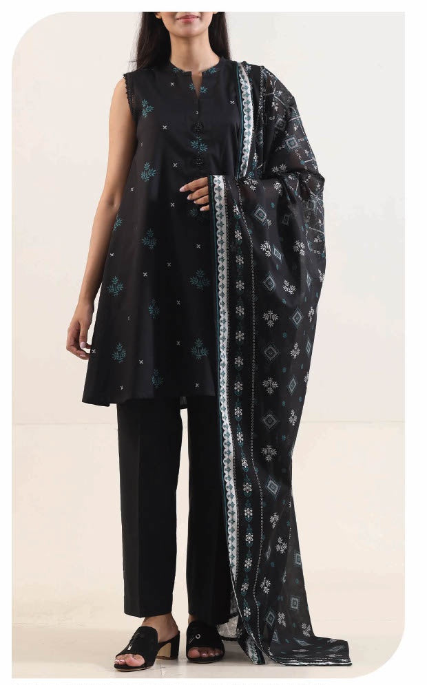SAYA Orchid Dusk U01-26147-P04A black printed unstitched 3 piece lawn suit