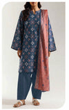 SAYA Orchid Dusk U01-26152-P03B teal and coral printed unstitched 3 piece lawn suit