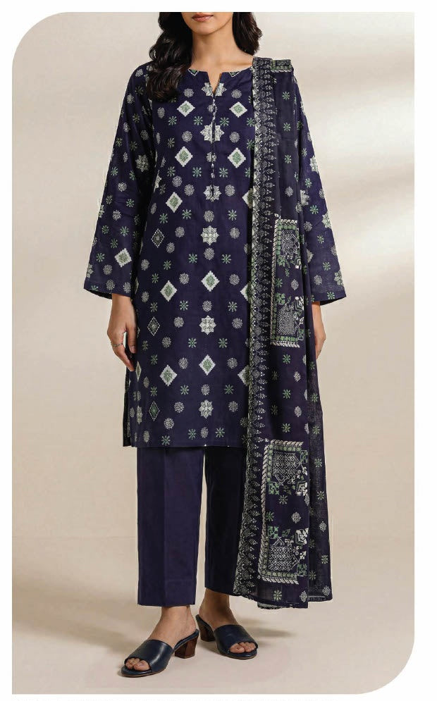 SAYA Orchid Dusk U01-26219-P02B indigo printed unstitched 3 piece lawn suit